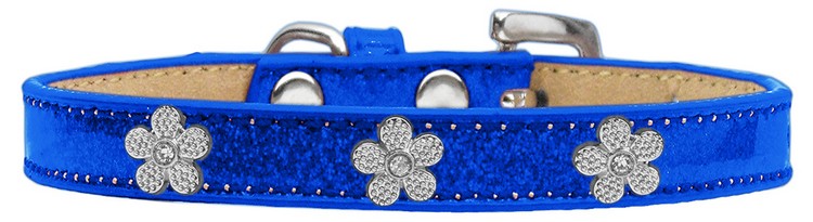 Silver Flower Widget Dog Collar Blue Ice Cream Size 14